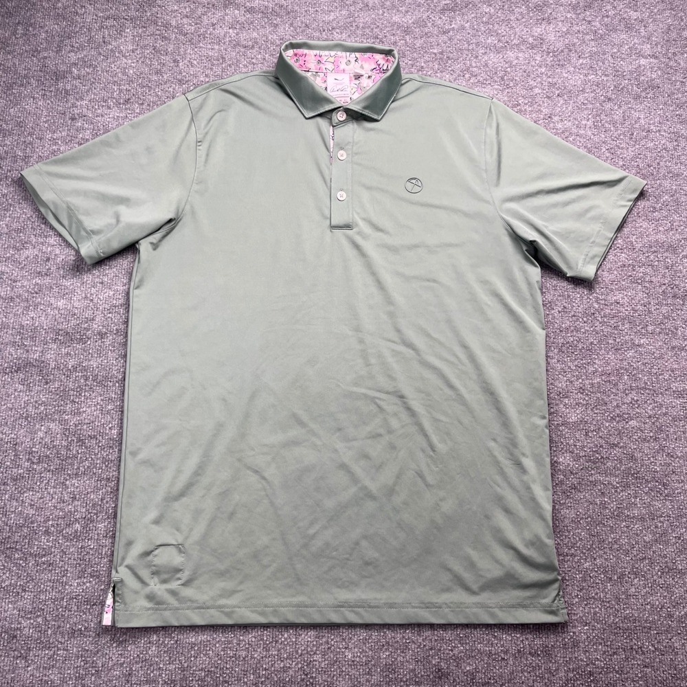 Puma Arnold Palmer Golf Polo Shirt Mens Medium Sage Green Floral Trim Umbrella